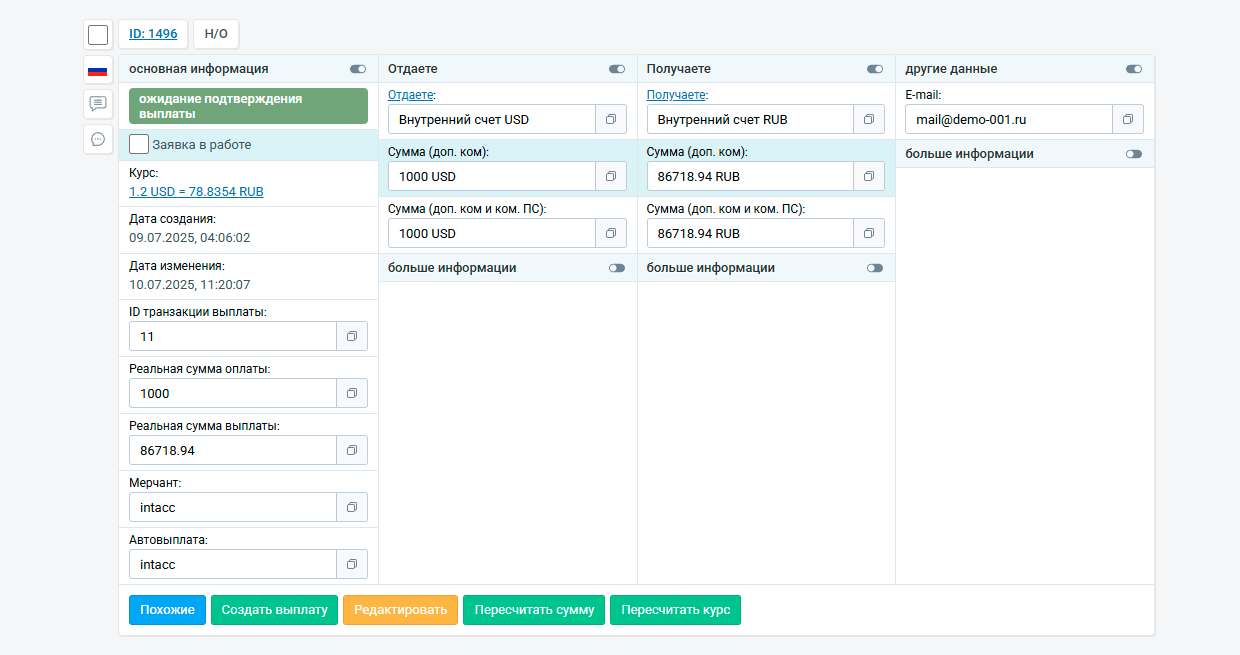 Admin panel view